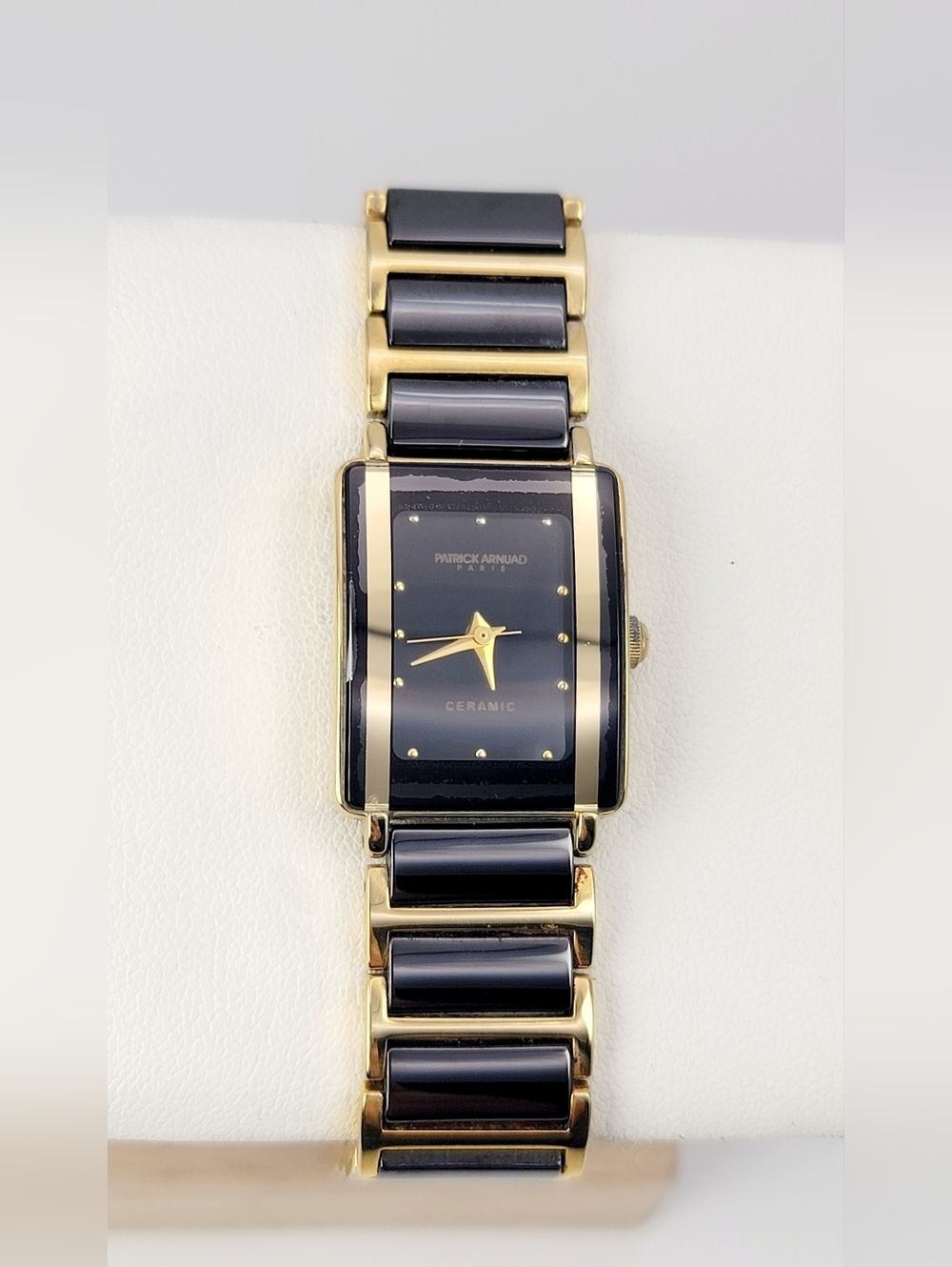 Vintage Patrick Arnuad Paris Ceramic Women’s Watch Black Gold Tone Rectangular